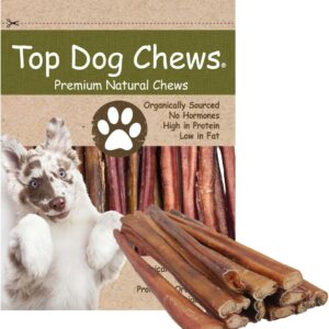 Top Dog Chews - 12 Inch Standard 12 Pack Bully Sticks, Long Lasting, 100% Natural Beef, Free Range Grass Fed, High Protein, Supports Dental Health Dog Treat, 12 Pack