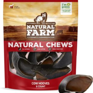 Natural Farm Cow Hooves (6 Pack), Odor-Free, All Natural Sourced from Farm-Raised Beef Hoof Dog Treats, Great Alternative to Bully Sticks or Rawhide, Dental Chew for Small, Medium, Large Breeds