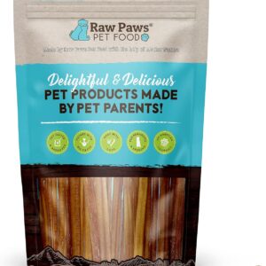 Raw Paws Thin Bully Sticks for Small Dogs, 6-Inch (20 Count) - Low Odor Bully Chews for Puppies - Free-Range Pizzle Sticks for Dogs - Single Ingredient Dog Chews - Rawhide Alternative - Long Lasting