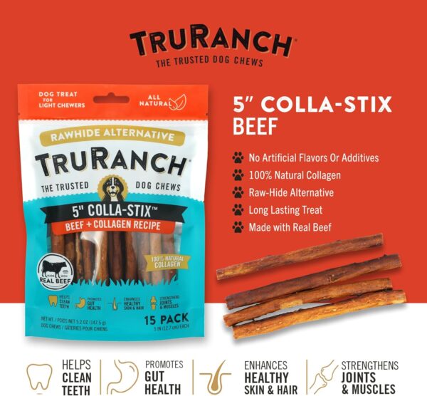 Collagen Sticks - 5" Collagen Sticks for Dogs - Long Lasting Healthy Joint Support Dog Treat - Rawhide Alternative - Skin & Coat Health - Made with Real Beef, 1 Bag, 15 Count - Image 2