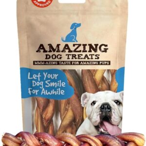 Amazing Dog Treats 6" Braided Bully Stick (5 Pcs/Pack) Bully Stick for Dogs - Made from Premium Grass Fed Beef