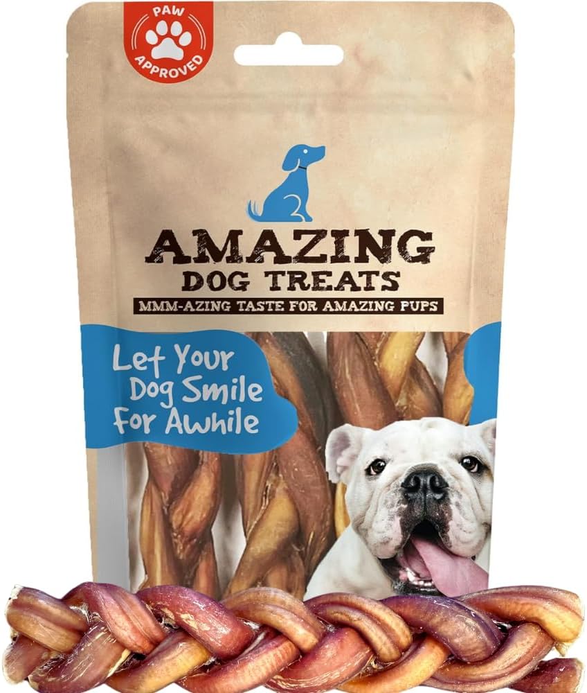 Amazing Dog Treats 6" Braided Bully Stick (5 Pcs/Pack) Bully Stick for Dogs - Made from Premium Grass Fed Beef