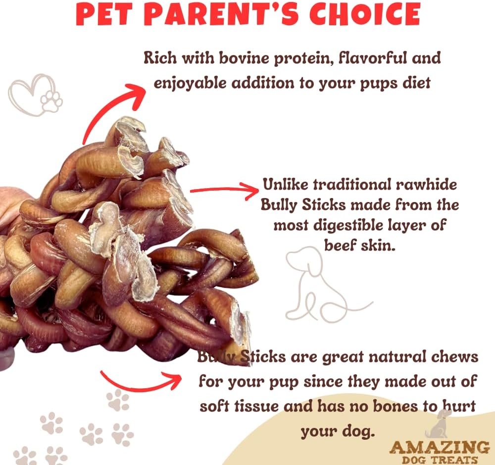 Amazing Dog Treats 6" Braided Bully Stick (5 Pcs/Pack) Bully Stick for Dogs - Made from Premium Grass Fed Beef - Image 3