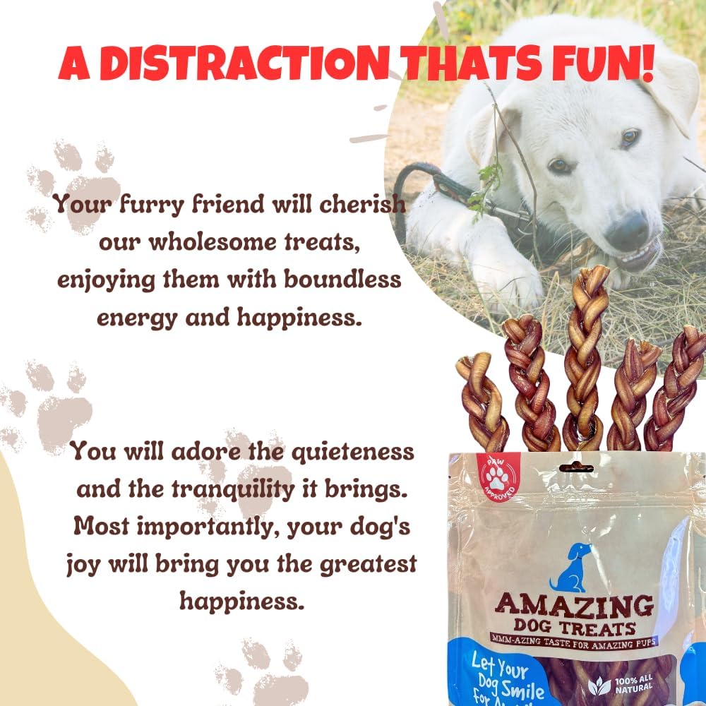 Amazing Dog Treats 6" Braided Bully Stick (5 Pcs/Pack) Bully Stick for Dogs - Made from Premium Grass Fed Beef - Image 6