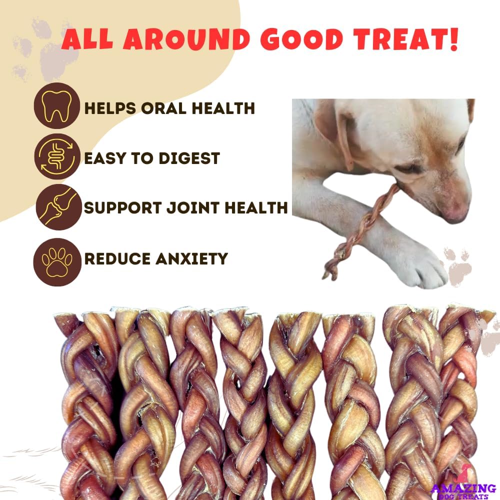 Amazing Dog Treats 6" Braided Bully Stick (5 Pcs/Pack) Bully Stick for Dogs - Made from Premium Grass Fed Beef - Image 4