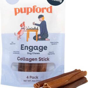 Pupford Collagen Stick Chews for Dogs & Puppies, All Natural, Healthy, Bully Stick and Bone Alternative Treat (6", 4 Pack)