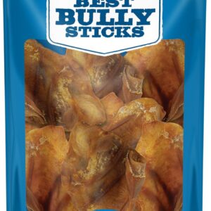 Best Bully Sticks Pig Ears for Dogs - 12 Count (Pack of 1) - All-Natural, USA Baked and Packed, Single Ingredient, 100% Pork, Easily Digestible - Puppies, Small, Medium, Large