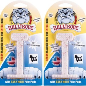 Bullibone Nylon Dog Chew Toy Nylon Bone - Improves Dental Hygiene, Easy to Grip Bottom, and Permeated with Flavor (Bacon, Small - 2 Pack)