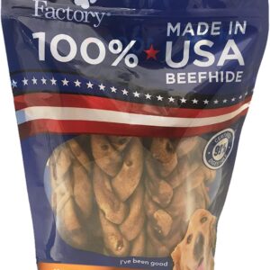 Pet Factory 100% Made in USA Beefhide 7" Braided Sticks Dog Chew Treats - Peanut Butter Flavor, 6 Count/1 Pack