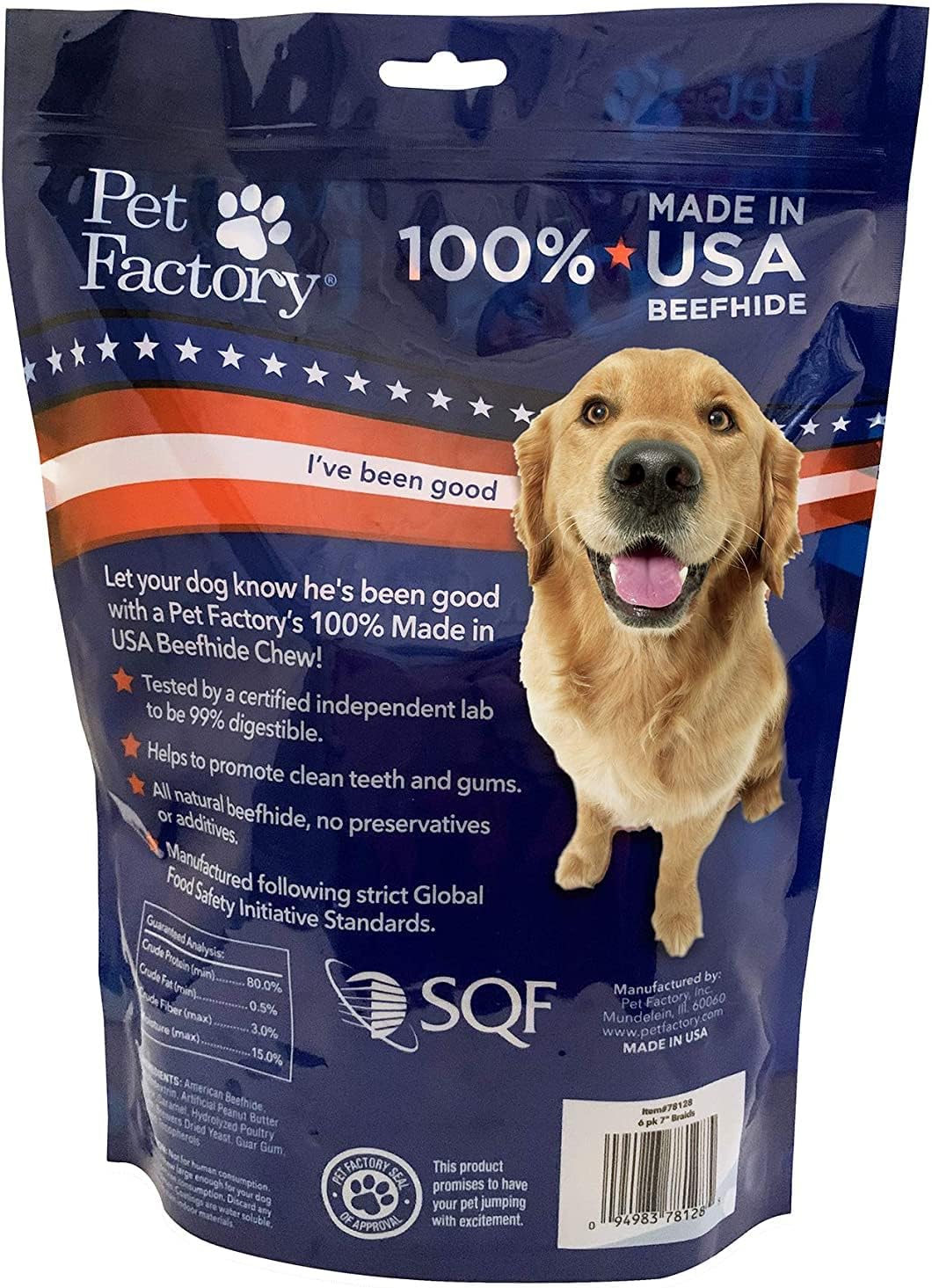 Pet Factory 100% Made in USA Beefhide 7" Braided Sticks Dog Chew Treats - Peanut Butter Flavor, 6 Count/1 Pack - Image 2