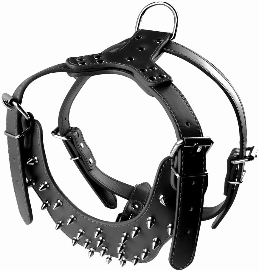 Serijoars Spiked Studded PU Leather Dog Harness Collar Set for Large Breed Pit Bull Bully Husky Terrier (Studs Leopard, L) - Image 3