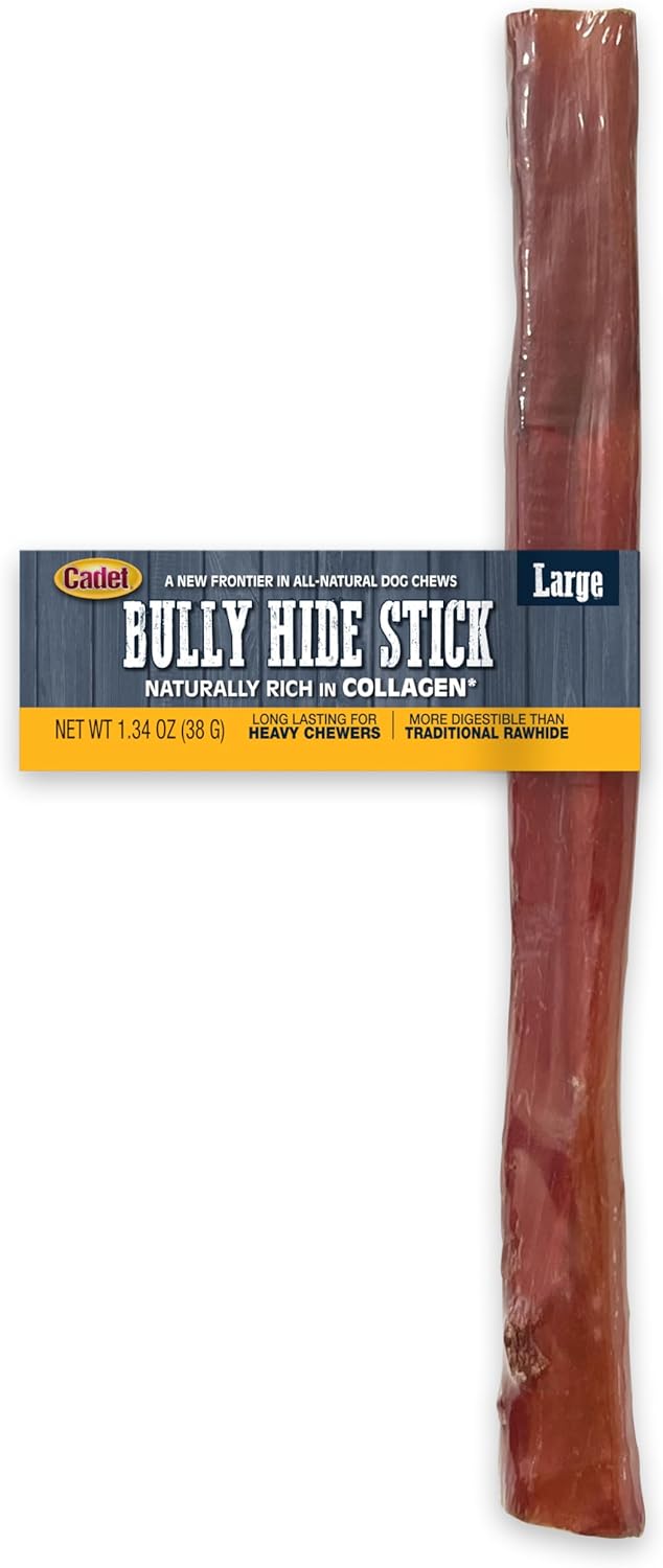 Cadet Bully Hide Sticks for Large Dogs, All-Natural Beef Pizzle, Limited-Ingredient Long-Lasting Dog Chews for Aggressive Chewers, 1 Count