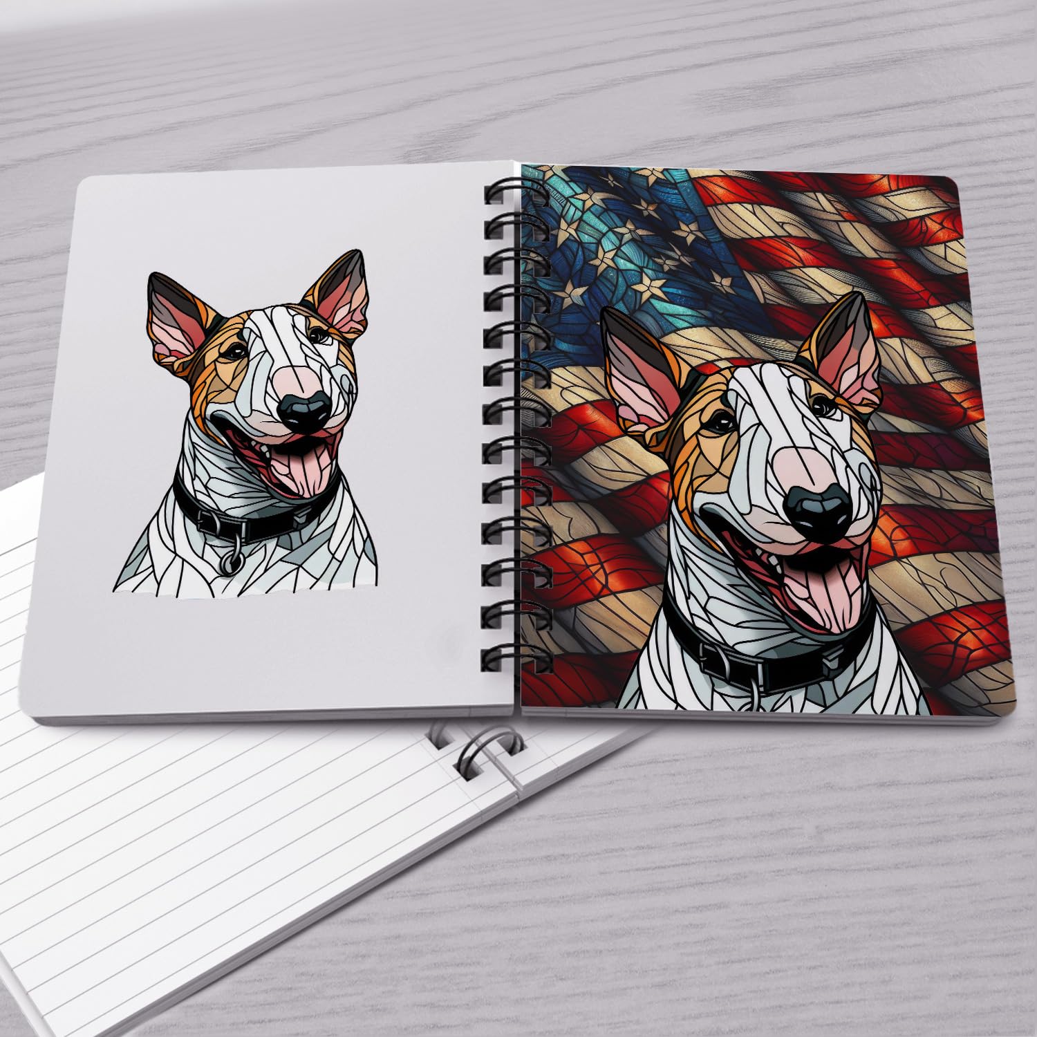 Ninety3POD Patriotic Bull Terrier Stained Glass Portrait American Flag Spiral Bound Journal Bully Dog Breed Lovers Gifts Idea 5x7in Spiral Notebook - 010 - Image 4