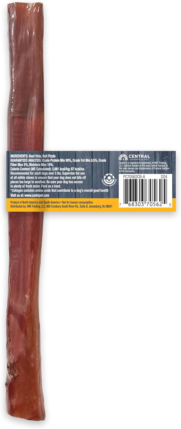 Cadet Bully Hide Sticks for Large Dogs, All-Natural Beef Pizzle, Limited-Ingredient Long-Lasting Dog Chews for Aggressive Chewers, 1 Count - Image 10