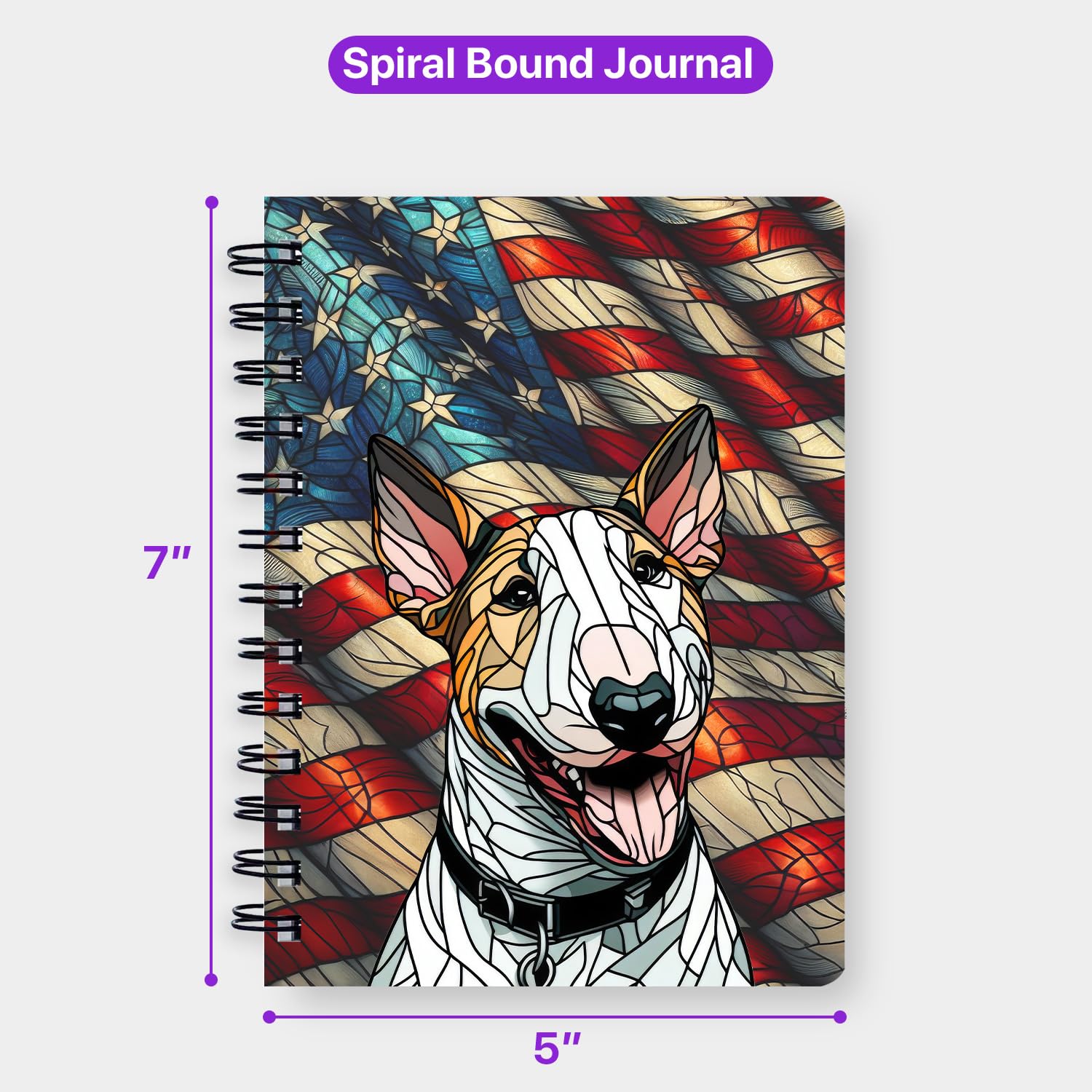 Ninety3POD Patriotic Bull Terrier Stained Glass Portrait American Flag Spiral Bound Journal Bully Dog Breed Lovers Gifts Idea 5x7in Spiral Notebook - 010 - Image 5