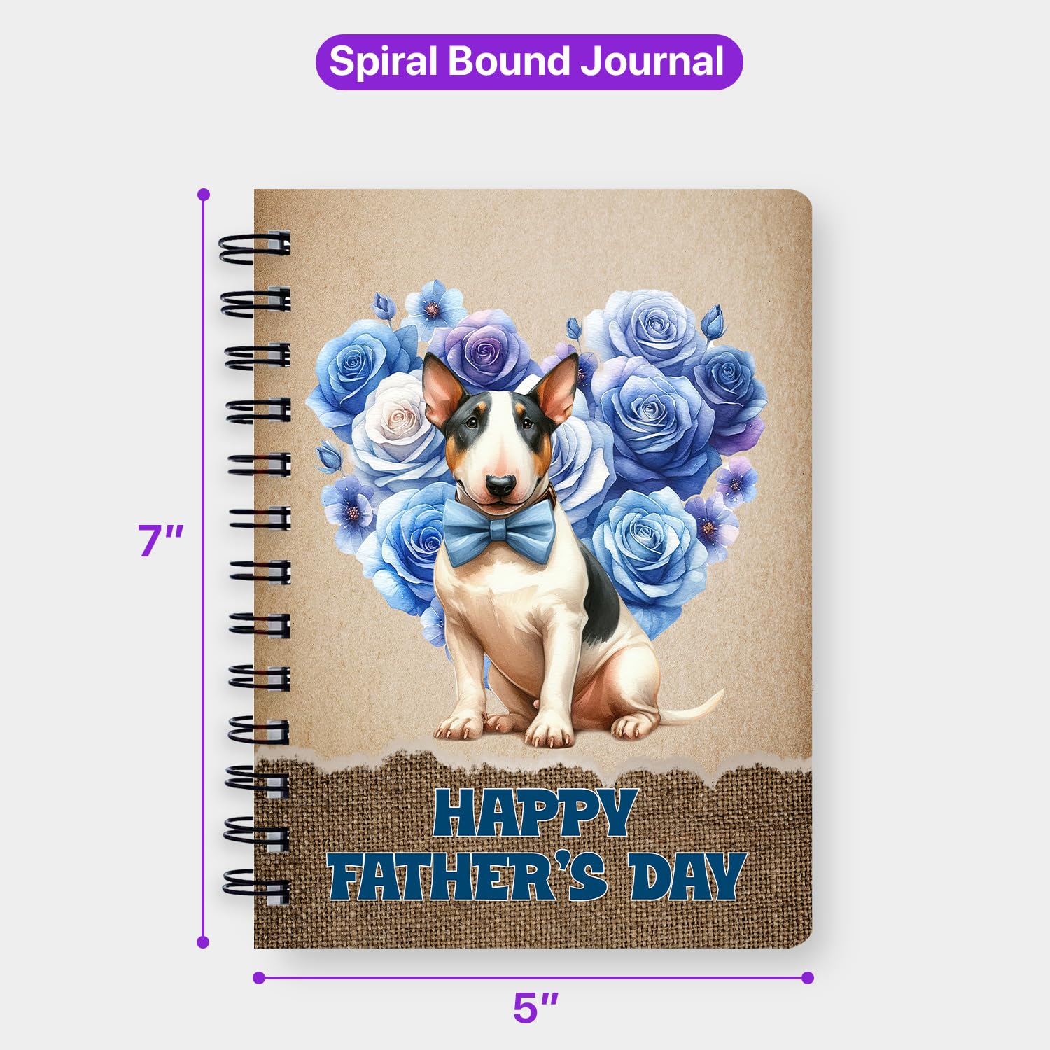 Ninety3POD Bull Terrier Proud Dad Happy Father's Day Spiral Bound Journal Bully Dog Breed Lovers Gifts Idea 5x7in Spiral Notebook - 008 - Image 5