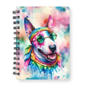 Ninety3POD Hippie Bull Terrier Portrait Watercolor Tie-Dye Vintage Styles Spiral Bound Journal Bully Dog Breed Lovers Gifts Idea 5x7in Spiral Notebook - 014