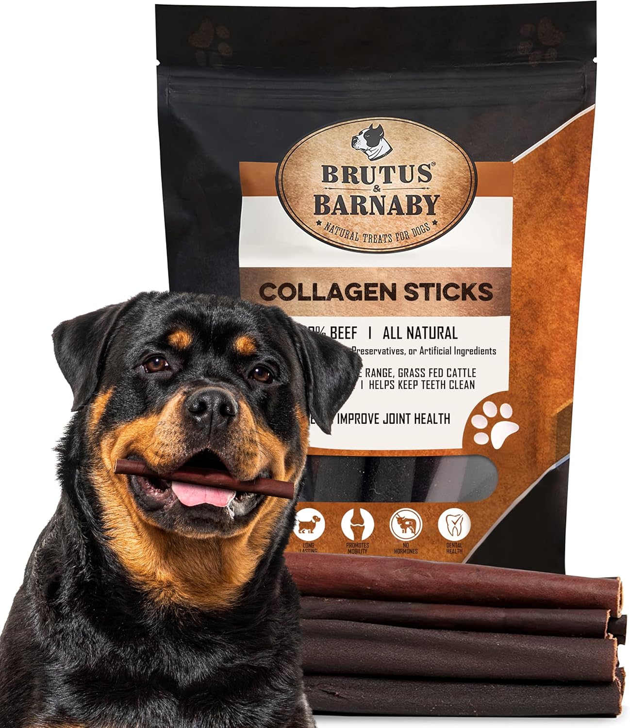 Beef Collagen Sticks For Dogs - Great Long Lasting Beef Collagen Dog Chews - Odor-Free, Natural Treat That Supports Joint Health With Natural Glucosamine & Chondroitin, For All Dog Breeds