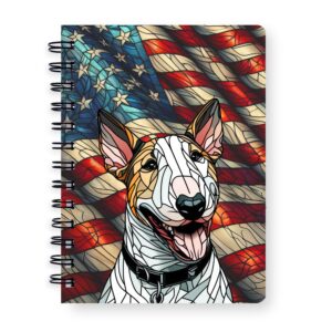 Ninety3POD Patriotic Bull Terrier Stained Glass Portrait American Flag Spiral Bound Journal Bully Dog Breed Lovers Gifts Idea 5x7in Spiral Notebook - 010