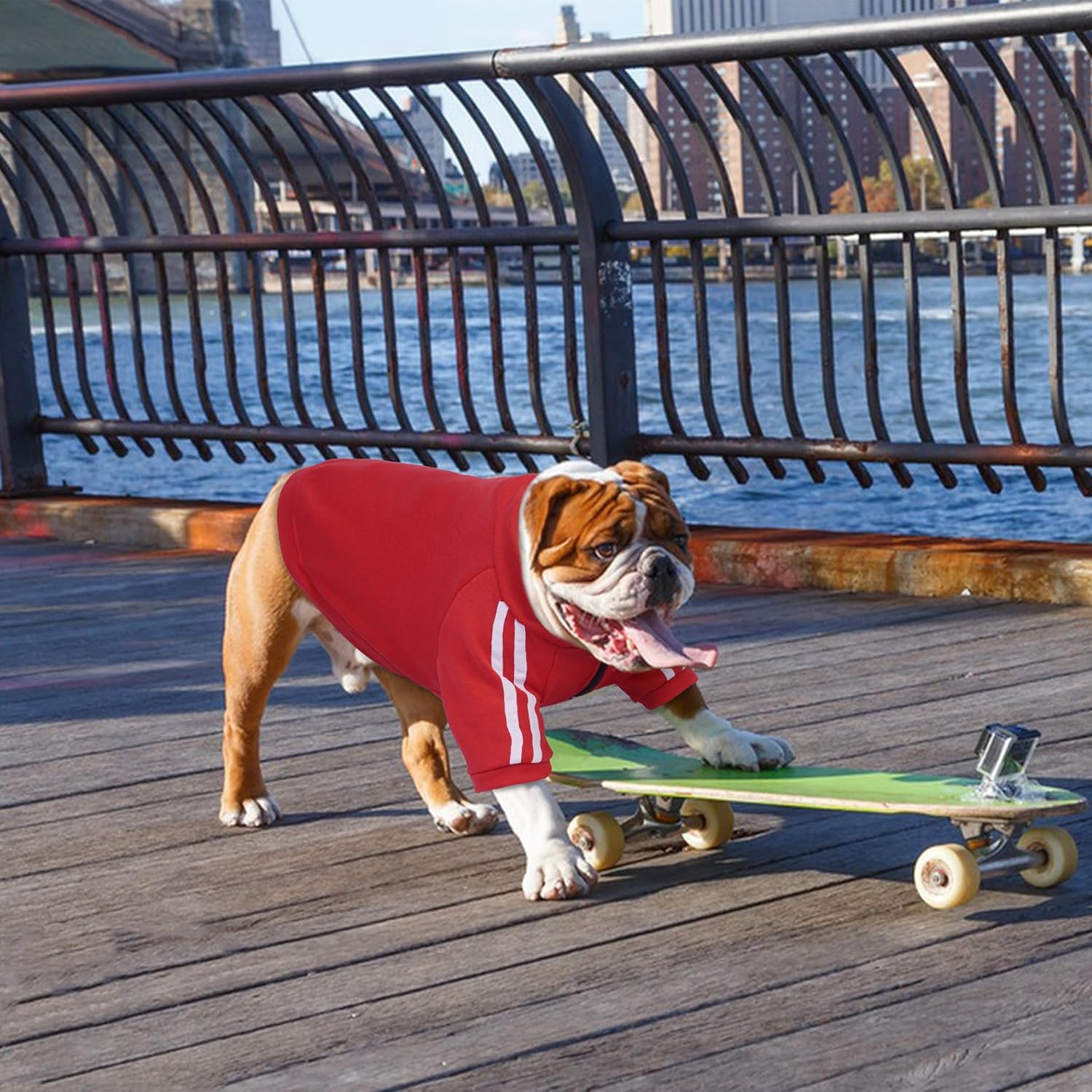 PUMYPOREITY Bulldog Apparel Perfect for French & English Bulldogs, Bully Breeds, Breathable Dog Hoodie with Striped Sleeves, Zipper Front for Easy Wear, Red, XL - Image 4