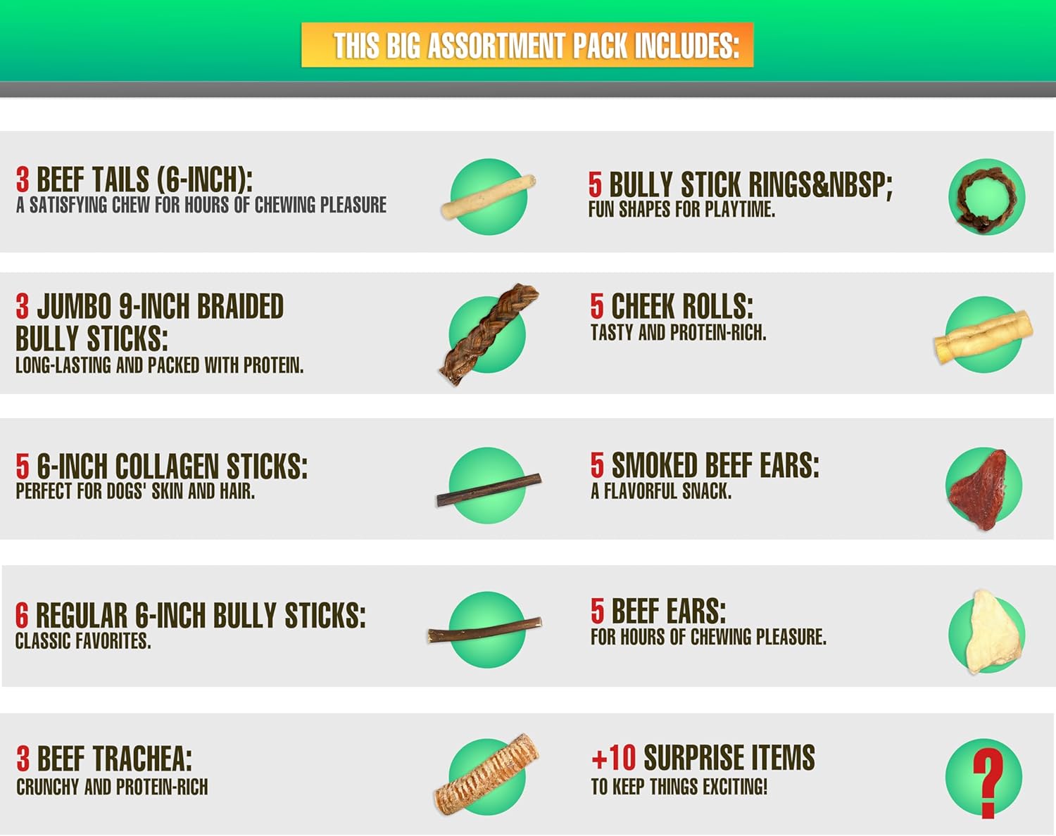 50-Piece Premium Dog Chew Assortment - Natural & Long-Lasting Treats | Includes Beef Ears, Bully Sticks, Collagen Sticks, Trachea Bones & More - Image 2