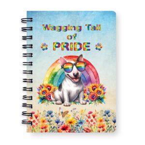 Ninety3POD Wagging Tail Bull Terrier Celebrates Rainbow Pride Month LGBT LGBTQ+ Spiral Bound Journal Bully Dog Breed Lovers Gifts Idea 5x7in Spiral Notebook - 003