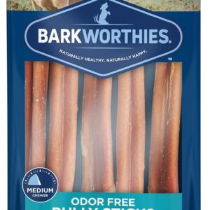 Barkworthies Odor-Free 6 Inch Bully Sticks - 5 Count (Pack of 1) - Protein-Packed, Easily Digestible, All-Natural Rawhide Alternative, Promotes Dental Health