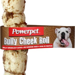 Powerpet Treats Bully Beef Cheek Rolls for Dogs - 100% Natural & Highly Digestible - High Protein, Low Fat - No Rawhide - Soft & Thick Chew Treat - Good Dental Hygiene - Bully Sprinkled Flavor - 1pc