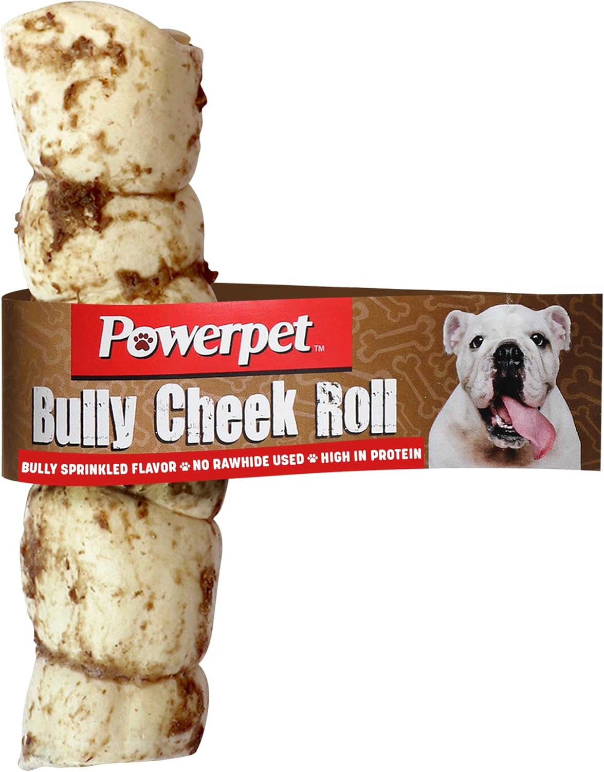 Powerpet Treats Bully Beef Cheek Rolls for Dogs - 100% Natural & Highly Digestible - High Protein, Low Fat - No Rawhide - Soft & Thick Chew Treat - Good Dental Hygiene - Bully Sprinkled Flavor - 1pc
