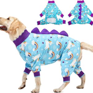 LovinPet Pet Clothes Large Dog, Anti Licking Dog Recovery Clothes, Lightweight Onesie, Starlight Rainbow/Wild Horse Prints American Bully Pajamas, UV Protection, Adorable pet PJ's/Large