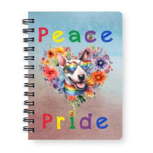 Ninety3POD Peace Love Pride Bull Terrier with Rainbow Sunglasses LGBT LGBTQ+ Spiral Bound Journal Bully Dog Breed Lovers Gifts Idea 5x7in Spiral Notebook - 004