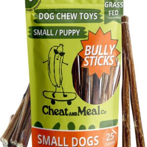 Bully Sticks for Small Dogs, (6 Inch, 25 Count), Small Chew Toy for Puppies and Senior, Natural, Single Ingredient, 100% Beef Pizzle, Long Lasting Treats, Grass Fed, Rawhide-Free