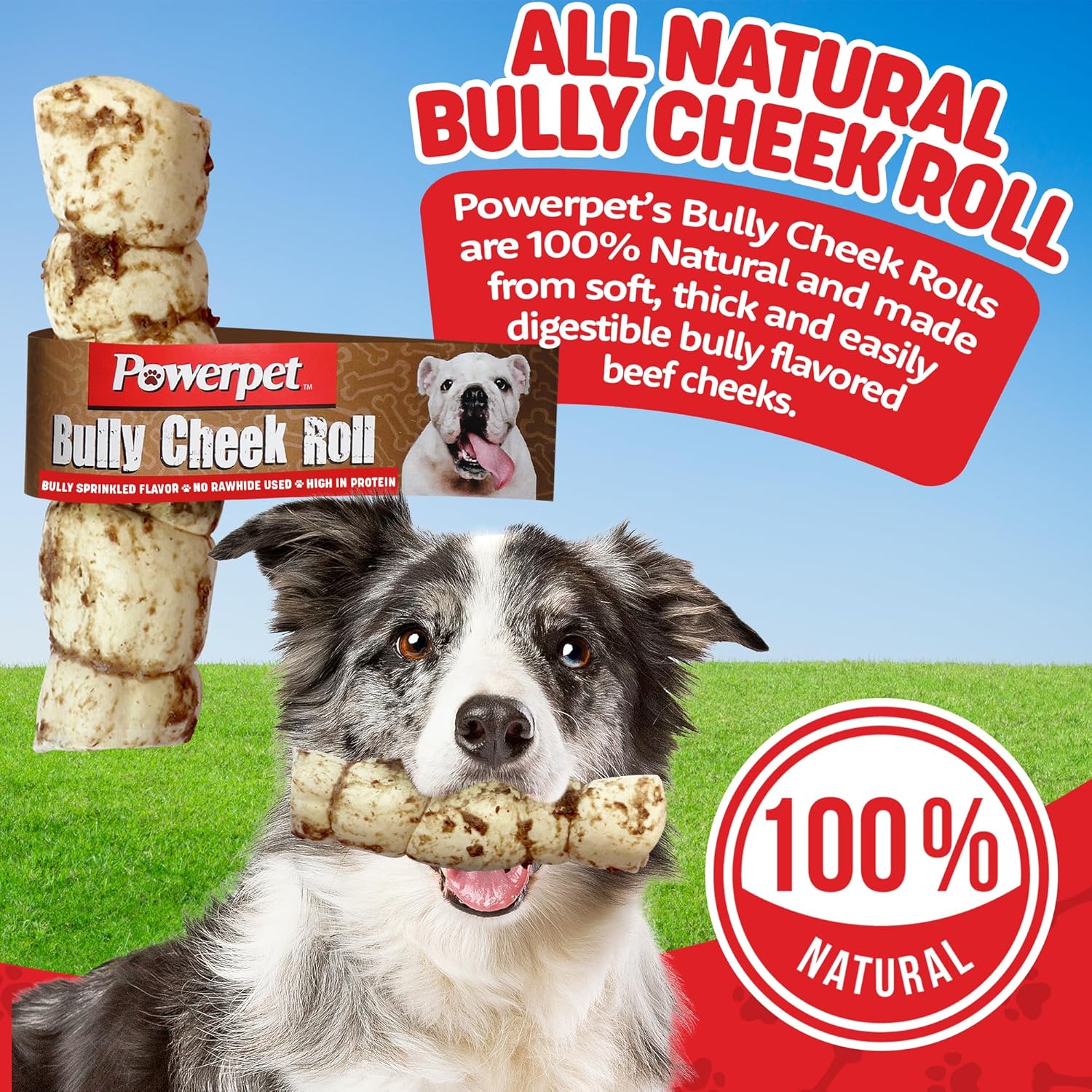 Powerpet Treats Bully Beef Cheek Rolls for Dogs - 100% Natural & Highly Digestible - High Protein, Low Fat - No Rawhide - Soft & Thick Chew Treat - Good Dental Hygiene - Bully Sprinkled Flavor - 1pc - Image 2