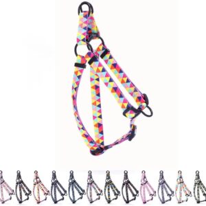Girl Dog Harness, Pretty Colorful Geometric Triangles Pattern Quick Release Buckle Pet Halter Adjustable for Small Medium Large Breed Dogs Husky Pug Bully Mastiff, XSmall