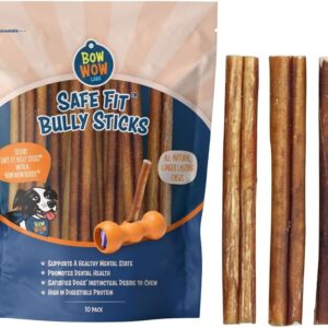 Bow Wow Labs 6" Bully Sticks for Dogs | 100% All Natural, Grass-Fed, Free-Range Beef | Low Odor | Long Lasting Chews | SafeFit | 10 Pack (Thick)