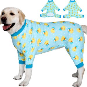 LovinPet Big Dog Wound Care/Surgery Recovery Shirt, Pet Anxiety Shirt, Lightweight Stretchy Knit Fabric, Rubber Ducks with Hats Blue Print Dog Pjs, Dog Pajamas, Pet PJ's/XL