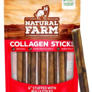 Natural Farm Bully Sticks Stuffed Collagen Sticks for Dogs (6 Inch, 5-Pack), Rawhide-Free Collagen, Natural Dog Chews, Long Lasting, for Small, Medium and Large Dogs, Great Rawhide Alternative