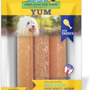 Himalayan Dog Chew Yak Cheese Dog Chews, Lactose Free & Grain Free, USA Made, for All Dog Breeds, Medium Density Cheese Chew, Resealable Pouch with 3 YUM Treats, Chicken Flavor