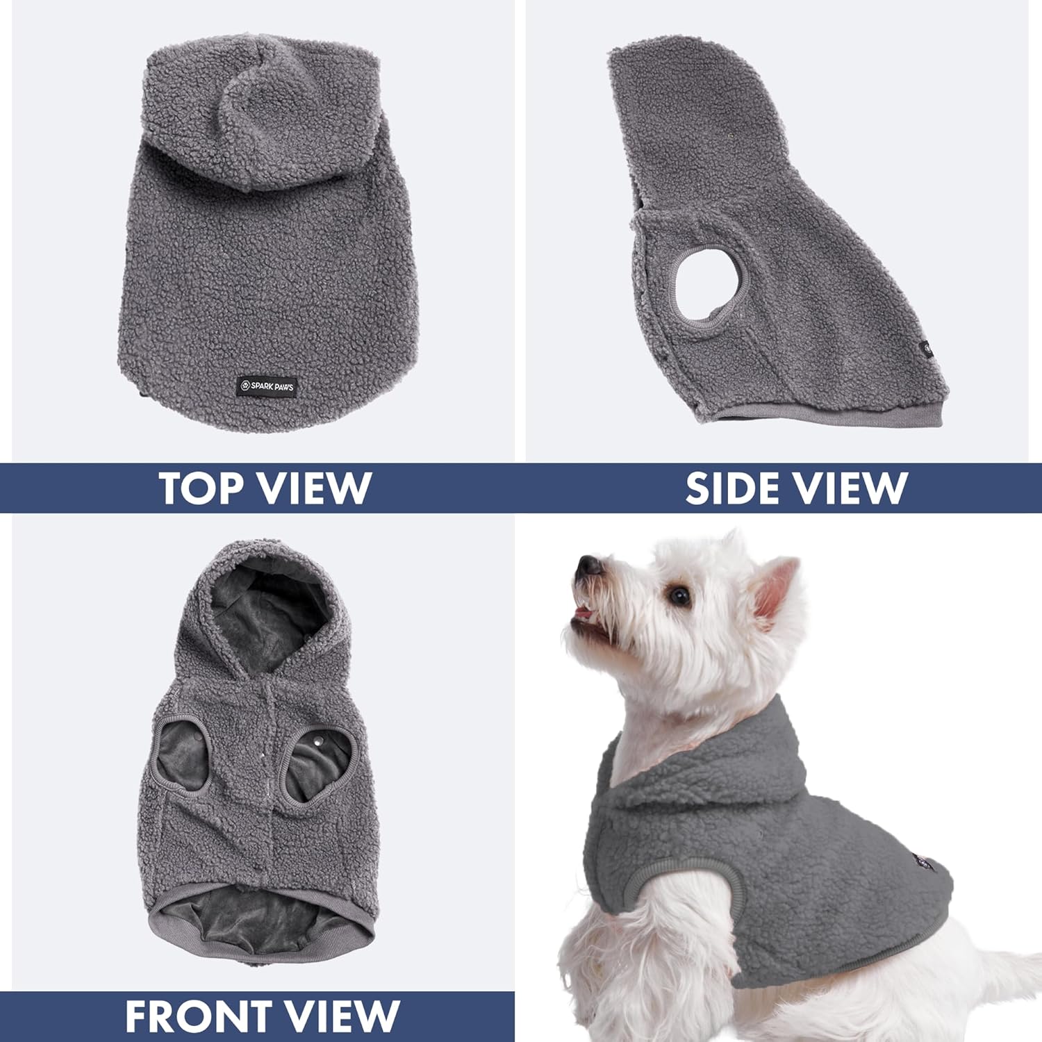 Spark Paws Fleece Dog Jacket, Hooded Sweater Vest, Warm Coat for Winter - Suitable for Small Medium Large XL XXL Breeds - Grey - XL - Image 6