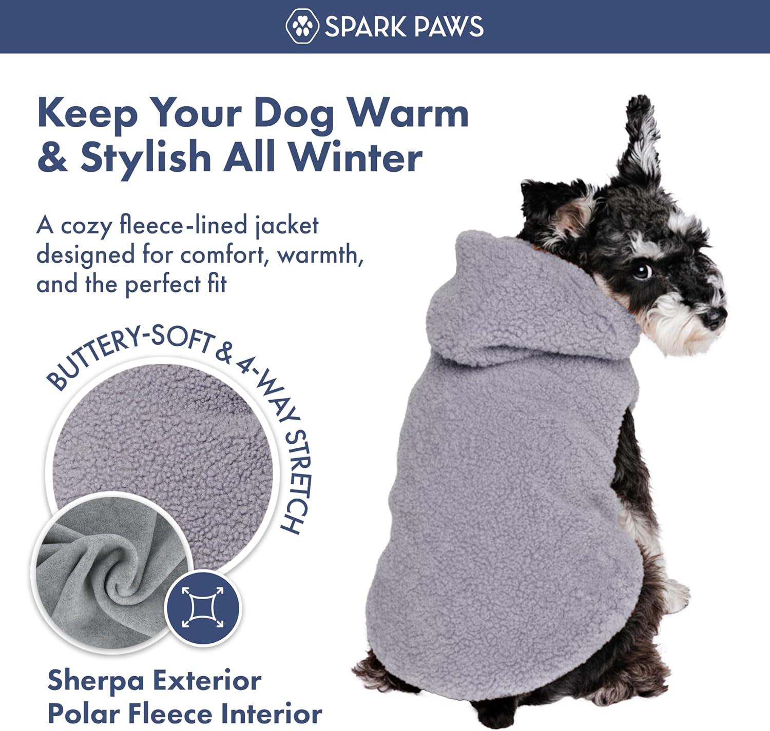 Spark Paws Fleece Dog Jacket, Hooded Sweater Vest, Warm Coat for Winter - Suitable for Small Medium Large XL XXL Breeds - Grey - XL - Image 3