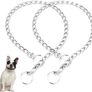 Silver Choke Collars for Dogs,2-Pack Metal Slip Link Martingale Dog Collar Training Heavy Duty Dog Choker Collar Boys Girls Puppy Collars for XXS XS Small Medium Large Big Breed Dogs,S