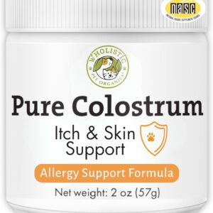 Wholistic Pet Organics Colostrum for Dogs & Cats - Bovine Colostrum Powder - Cat & Dog Allergy Relief, Immune Support & Itching Skin Relief - Cat and Dog Vitamins for Itchy Skin - 2 oz - 140 Scoops