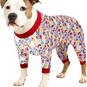 LovinPet Pitbull Pajamas Large Size Dog Boy, Pet Anxiety Relief Shirt,Anti Licking Dog Surgery Recovery Suit,Stretchy Skin,Friendly Fabric,Wild Outback Print, Recovery Suit Dogs,2XL