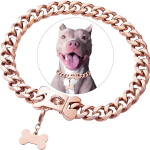 Rose Gold Stainless Steel Cuban Link Heavy Duty Dog Collar Necklace ,Small Dogs American Bully French Bulldog Dog Collar with Safety Buckle