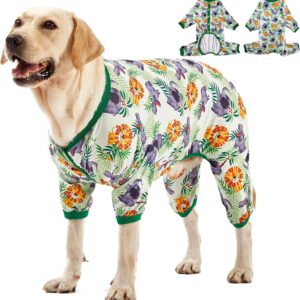 LovinPet Pitbulls Pajamas, Large Dog Pajamas Onesie, Lightweight Stretchy Knit Pullover Large Breed Jammies, Big Hippo Green Print, Wound Care, Post Surgery Dog Shirt, UV Protection, Dog Onesie, XL
