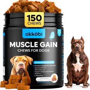 11-in-1 Muscle Gain Chews - Weight Gain Supplements for Dogs with High Protein & Amino Acids - Premium Muscle Builder for Bully & All Breeds - Healthy for Puppies - 150 Chews - Chicken