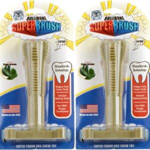 Bullibone SuperBrush Dog Dental Chew Toy for Large Breeds (2 Pack) - Long Lasting Nylon Toothbrush Stick for Teeth Cleaning, Rawhide Free, Made in USA, Super Greens