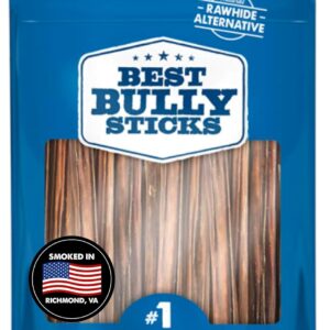 Best Bully Sticks Hickory Smoked Thin 6 Inch Bully Sticks - 24 Count (Pack of 1) - Natural Grass-Fed, Grain and Odor-Free, Smoky Aroma, No Additives