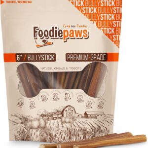 FOODIEPAWS 6 Inch Bully Sticks for Dogs, 10 Pack | All Natural, Grass-Fed Beef Pizzle | Single Ingredient, Rawhide-Free & Fully Digestible Dog Chews | Odor-Free, Long Lasting Treats for All Breeds